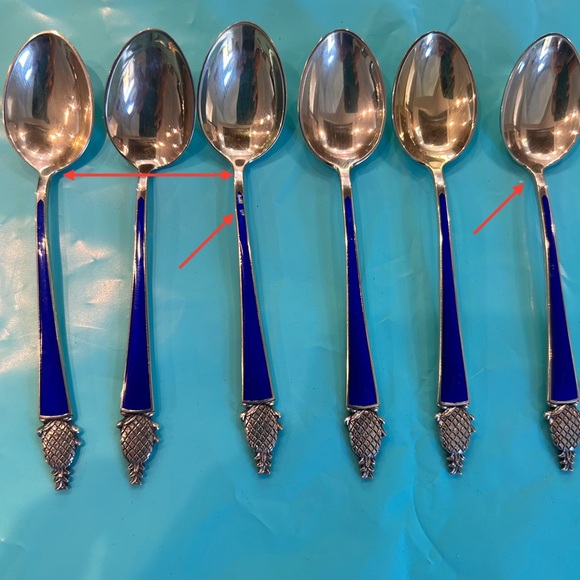 Vintage Tiffany & Co Denmark Sterling & Blue Enameled Demitasse Spoons w/case - Picture 12 of 16